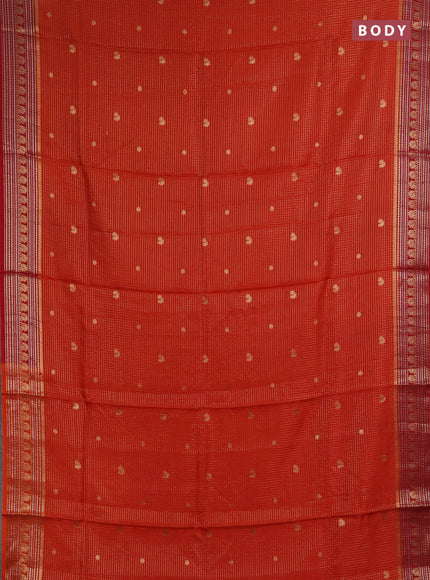 Semi mysore silk saree rust shade and pink with allover zari checks & buttas and zari woven border