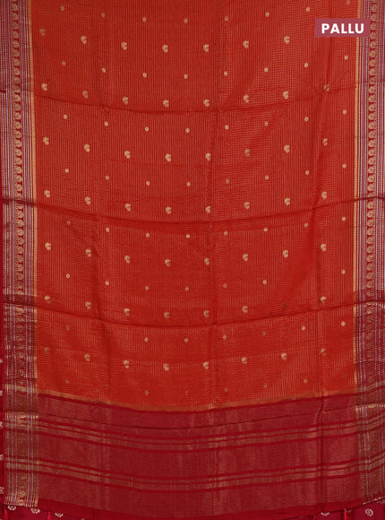 Semi mysore silk saree rust shade and pink with allover zari checks & buttas and zari woven border