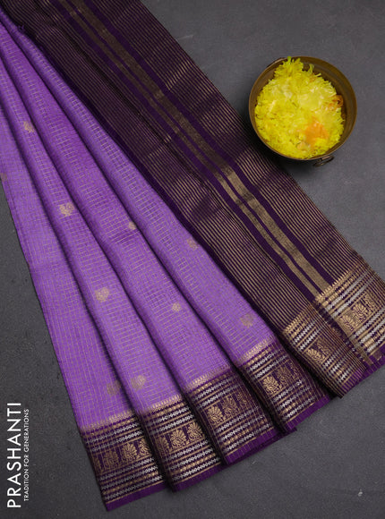 Semi mysore silk saree lavender and purple with allover zari checks & buttas and zari woven border