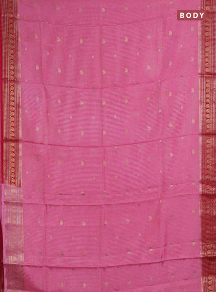 Semi mysore silk saree peach pink and pink with allover zari checks & buttas and zari woven border