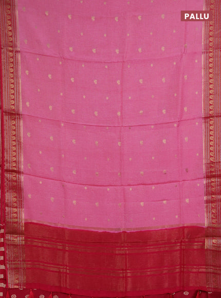 Semi mysore silk saree peach pink and pink with allover zari checks & buttas and zari woven border