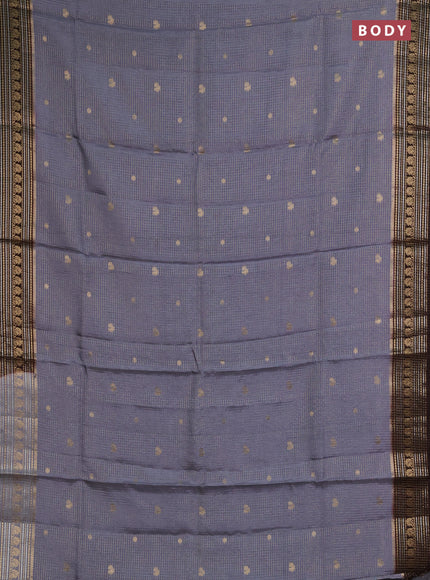 Semi mysore silk saree grey and coffee brown with allover zari checks & buttas and zari woven border