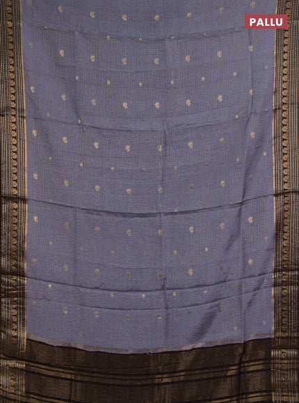 Semi mysore silk saree grey and coffee brown with allover zari checks & buttas and zari woven border