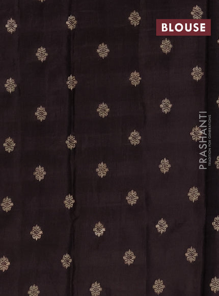 Semi mysore silk saree grey and coffee brown with allover zari checks & buttas and zari woven border