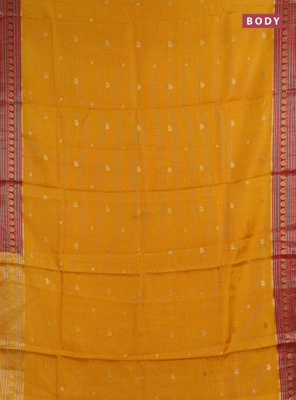 Semi mysore silk saree mango yellow and red with allover zari checks & buttas and zari woven border