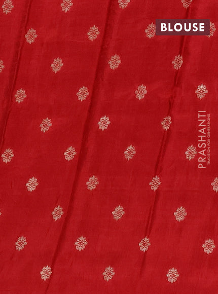 Semi mysore silk saree mango yellow and red with allover zari checks & buttas and zari woven border
