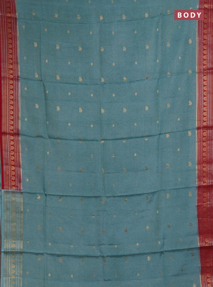 Semi mysore silk saree pastel green and pink with allover zari checks & buttas and zari woven border