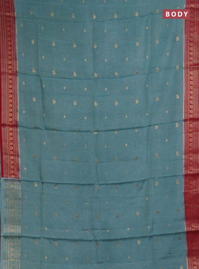 Semi mysore silk saree pastel green and pink with allover zari checks & buttas and zari woven border