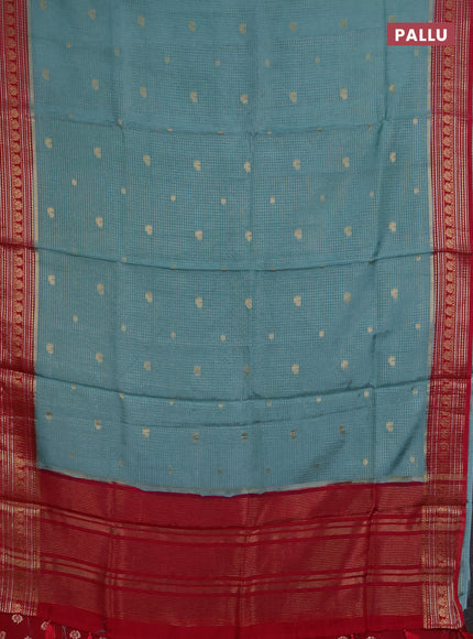 Semi mysore silk saree pastel green and pink with allover zari checks & buttas and zari woven border