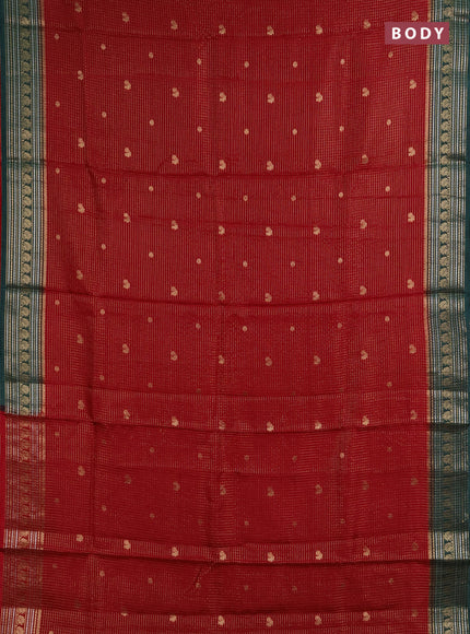 Semi mysore silk saree maroon and green with allover zari checks & buttas and zari woven border