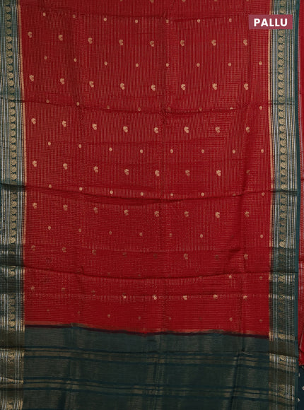 Semi mysore silk saree maroon and green with allover zari checks & buttas and zari woven border