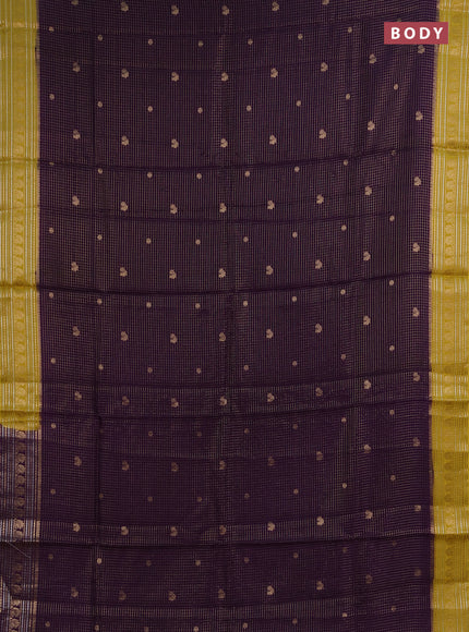 Semi mysore silk saree violet and yellow with allover zari checks & buttas and zari woven border