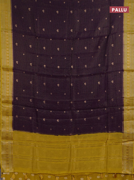Semi mysore silk saree violet and yellow with allover zari checks & buttas and zari woven border