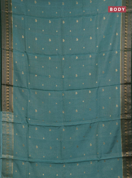 Semi mysore silk saree teal green and green with allover zari checks & buttas and zari woven border