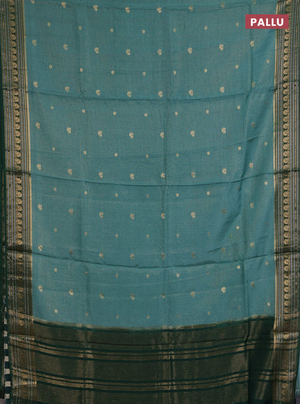 Semi mysore silk saree teal green and green with allover zari checks & buttas and zari woven border