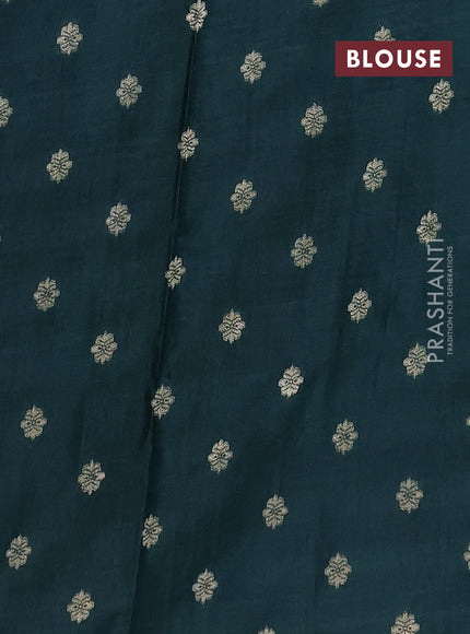Semi mysore silk saree teal green and green with allover zari checks & buttas and zari woven border