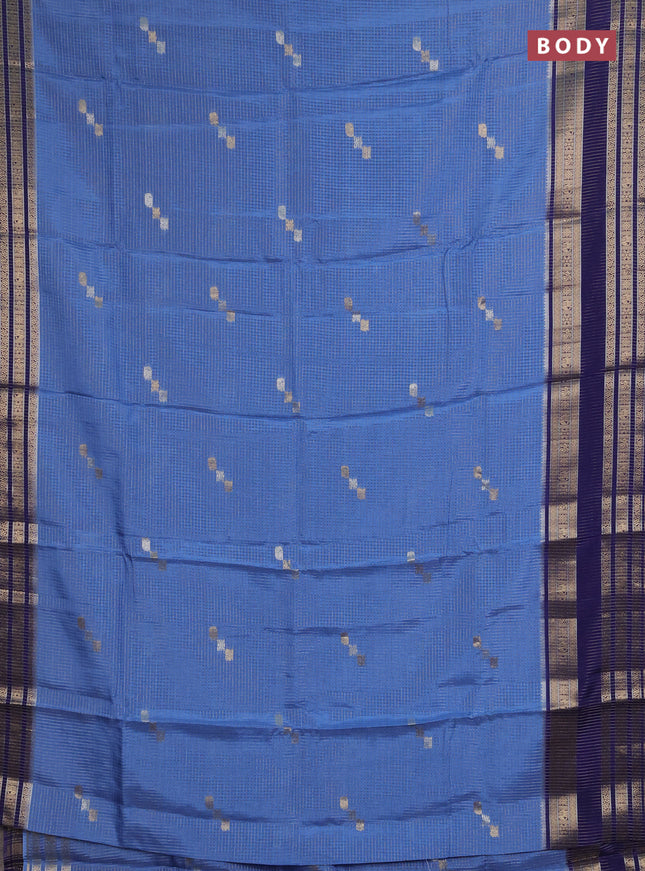 Semi mysore silk saree teal blue and blue with allover zari checks & buttas and zari woven border