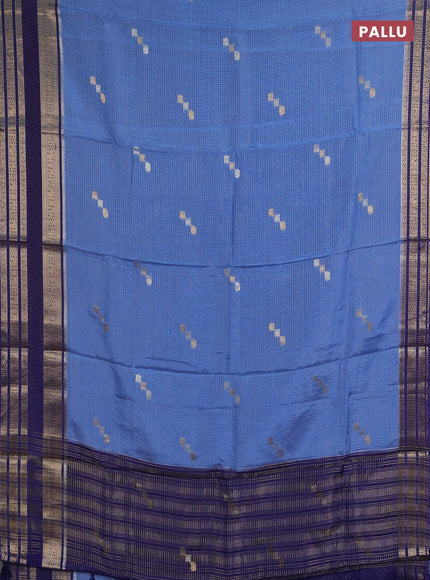 Semi mysore silk saree teal blue and blue with allover zari checks & buttas and zari woven border