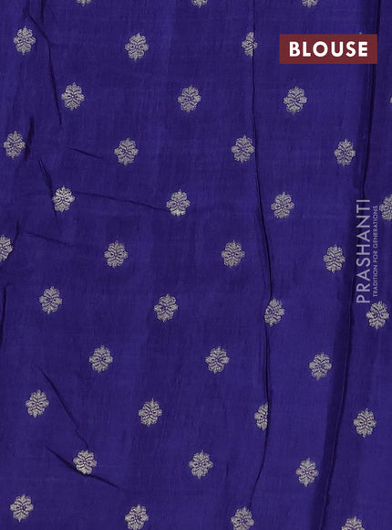 Semi mysore silk saree teal blue and blue with allover zari checks & buttas and zari woven border