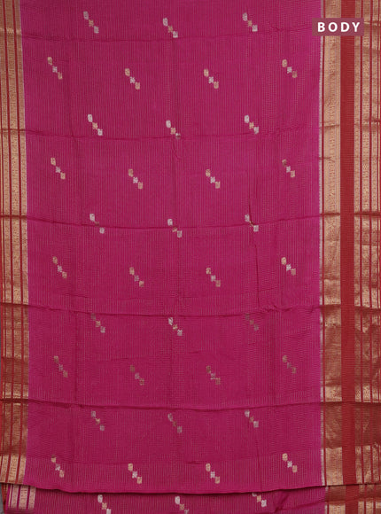 Semi mysore silk saree pink and red with allover zari checks & buttas and zari woven border