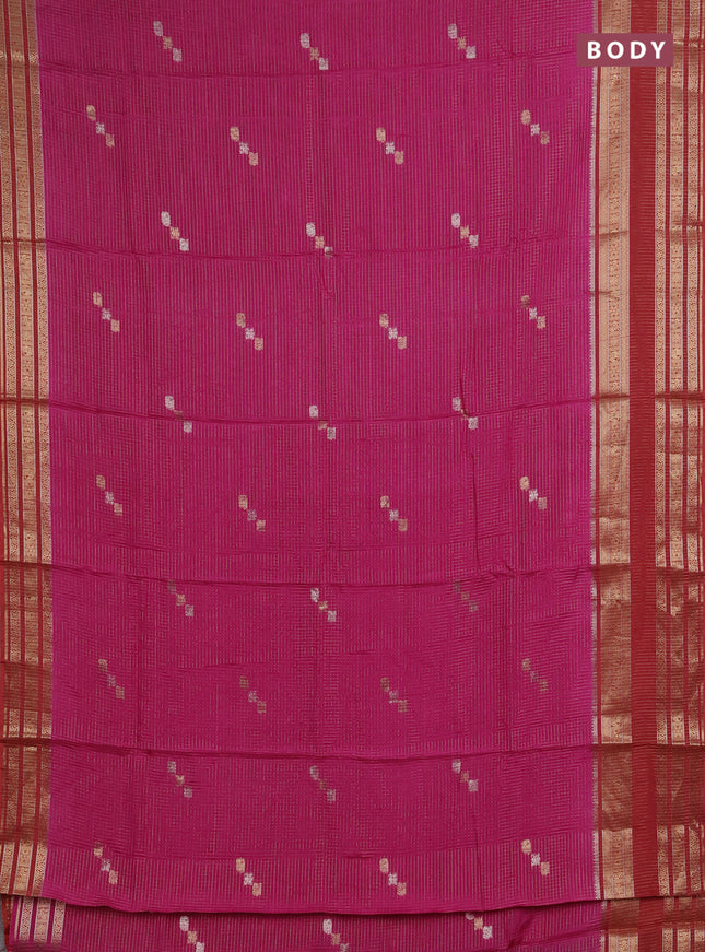 Semi mysore silk saree pink and red with allover zari checks & buttas and zari woven border