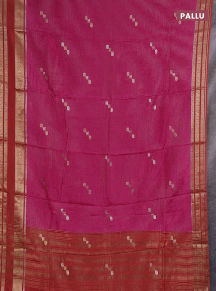 Semi mysore silk saree pink and red with allover zari checks & buttas and zari woven border