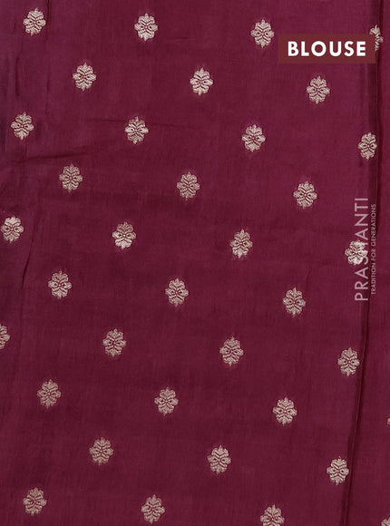 Semi mysore silk saree grey and deep wine with allover zari checks & buttas and zari woven border