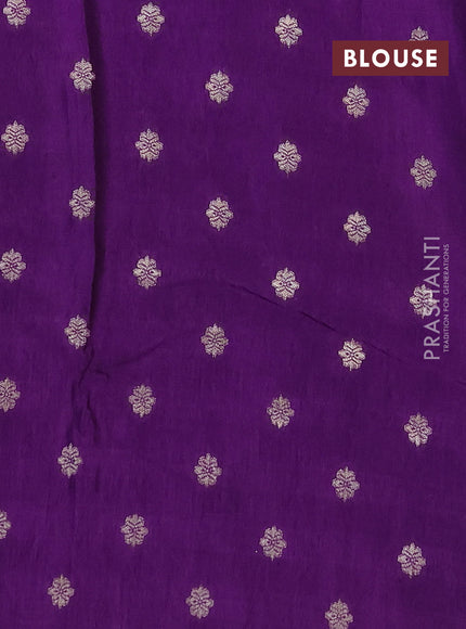 Semi mysore silk saree lime green and violet with allover zari checks & buttas and zari woven border