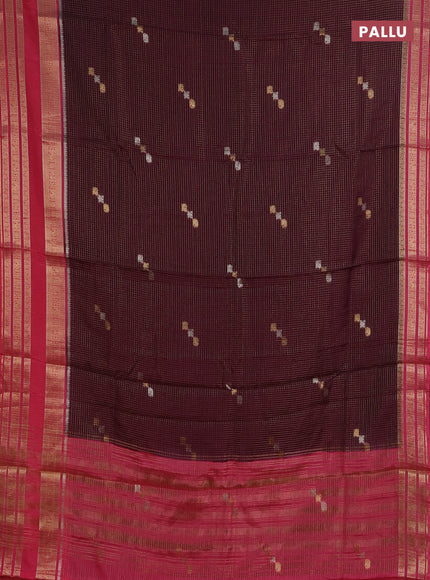 Semi mysore silk saree coffee brown and pink with allover zari checks & buttas and zari woven border