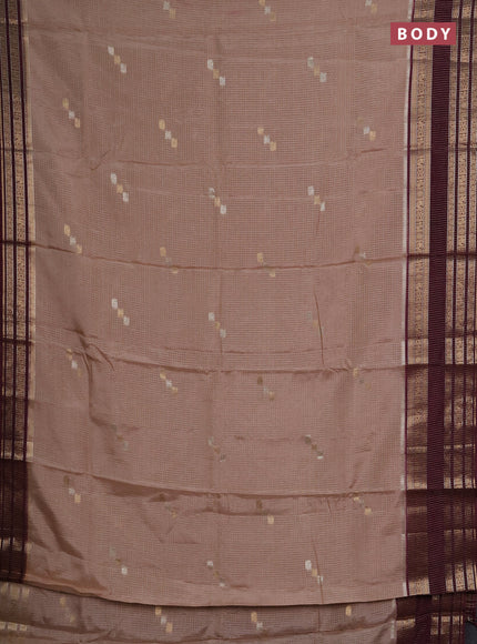 Semi mysore silk saree beige and wine shade with allover zari checks & buttas and zari woven border