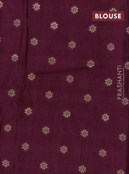 Semi mysore silk saree beige and wine shade with allover zari checks & buttas and zari woven border