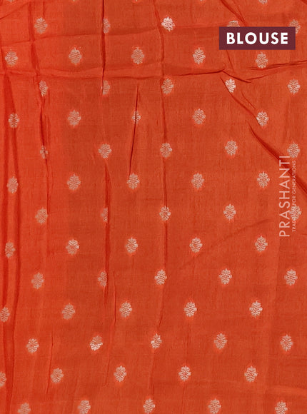Semi mysore silk saree deep purple and orange with allover zari checks & buttas and zari woven border