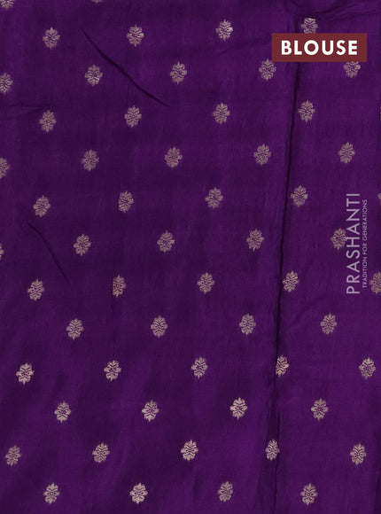 Semi mysore silk saree mustard yellow and violet with allover zari checks & buttas and zari woven border