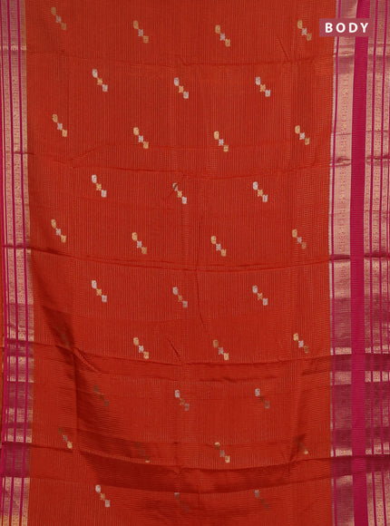 Semi mysore silk saree orange and pink with allover zari checks & buttas and zari woven border