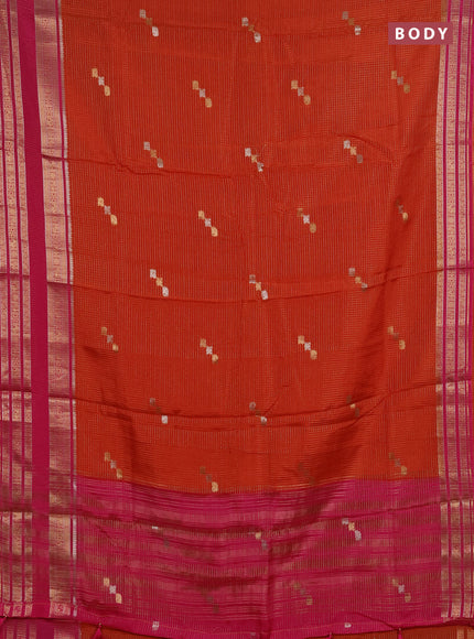 Semi mysore silk saree orange and pink with allover zari checks & buttas and zari woven border