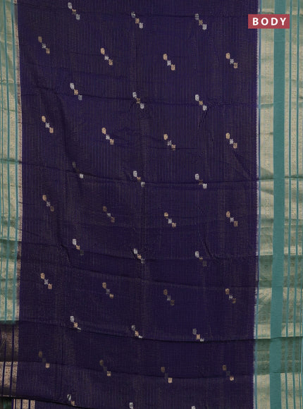 Semi mysore silk saree blue and pastel green with allover zari checks & buttas and zari woven border