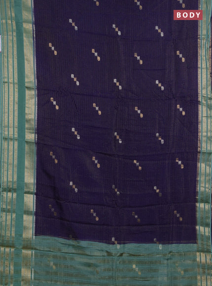 Semi mysore silk saree blue and pastel green with allover zari checks & buttas and zari woven border