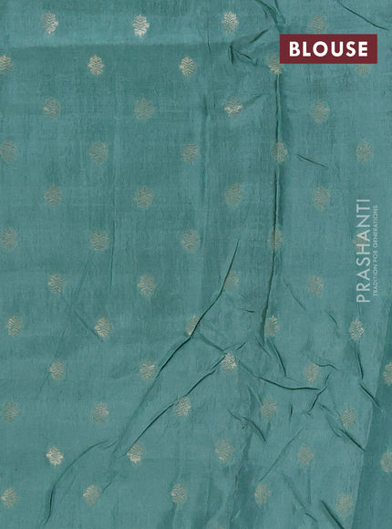 Semi mysore silk saree blue and pastel green with allover zari checks & buttas and zari woven border