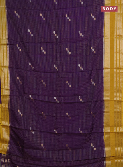 Semi mysore silk saree violet and mustard yellow with allover zari checks & buttas and zari woven border
