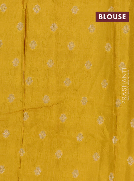 Semi mysore silk saree violet and mustard yellow with allover zari checks & buttas and zari woven border