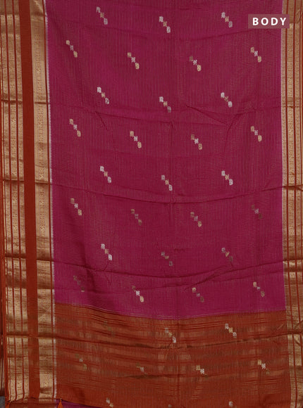 Semi mysore silk saree pink and orange with allover zari checks & buttas and zari woven border