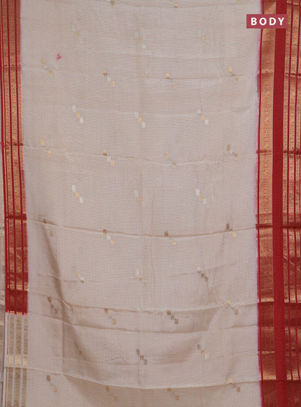 Semi mysore silk saree cream and red with allover zari checks & buttas and zari woven border