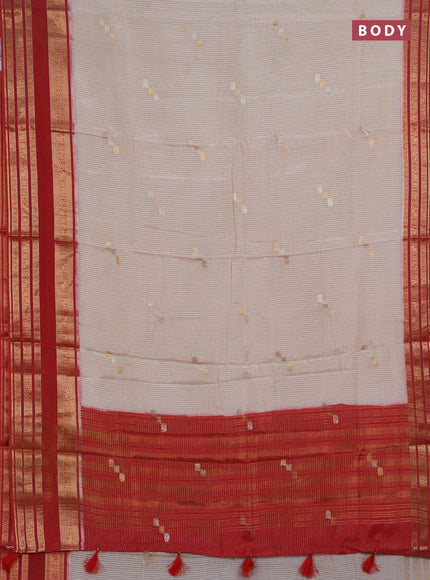 Semi mysore silk saree cream and red with allover zari checks & buttas and zari woven border