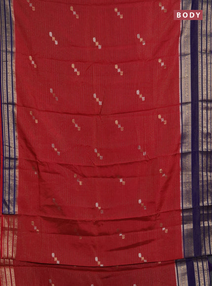 Semi mysore silk saree tomato pink and blue with allover zari checks & buttas and zari woven border