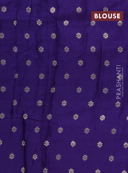 Semi mysore silk saree tomato pink and blue with allover zari checks & buttas and zari woven border