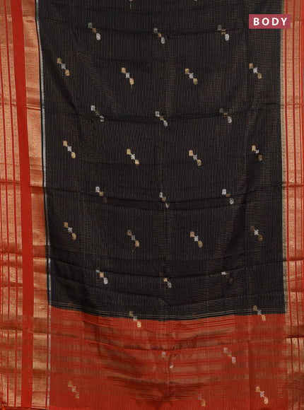Semi mysore silk saree black and orange with allover zari checks & buttas and zari woven border
