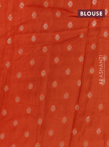 Semi mysore silk saree black and orange with allover zari checks & buttas and zari woven border