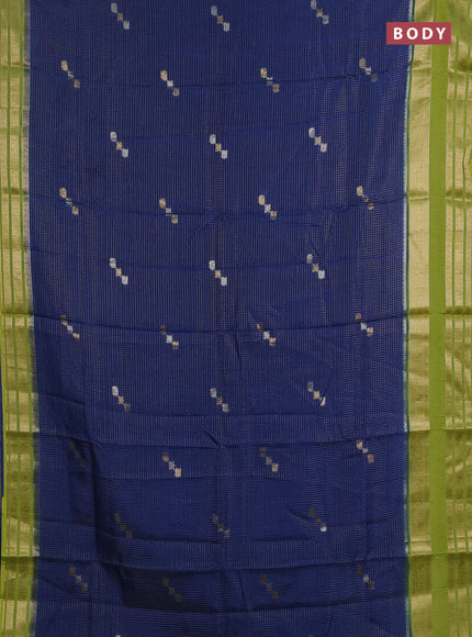 Semi mysore silk saree blue and lime green with allover zari checks & buttas and zari woven border