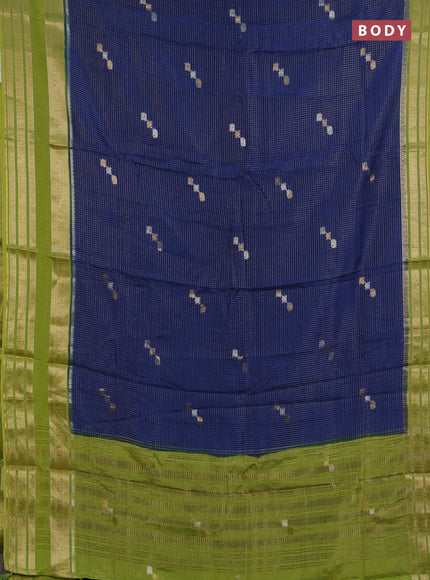 Semi mysore silk saree blue and lime green with allover zari checks & buttas and zari woven border