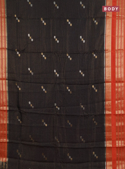 Semi mysore silk saree jamun shade and orange with allover zari checks & buttas and zari woven border
